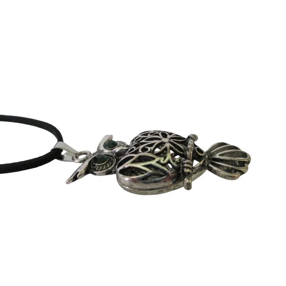 New Owl Pendant Necklace 18" to 20" Black Suede Cord Owl Bird Jewelry Gift - Picture 4 of 6